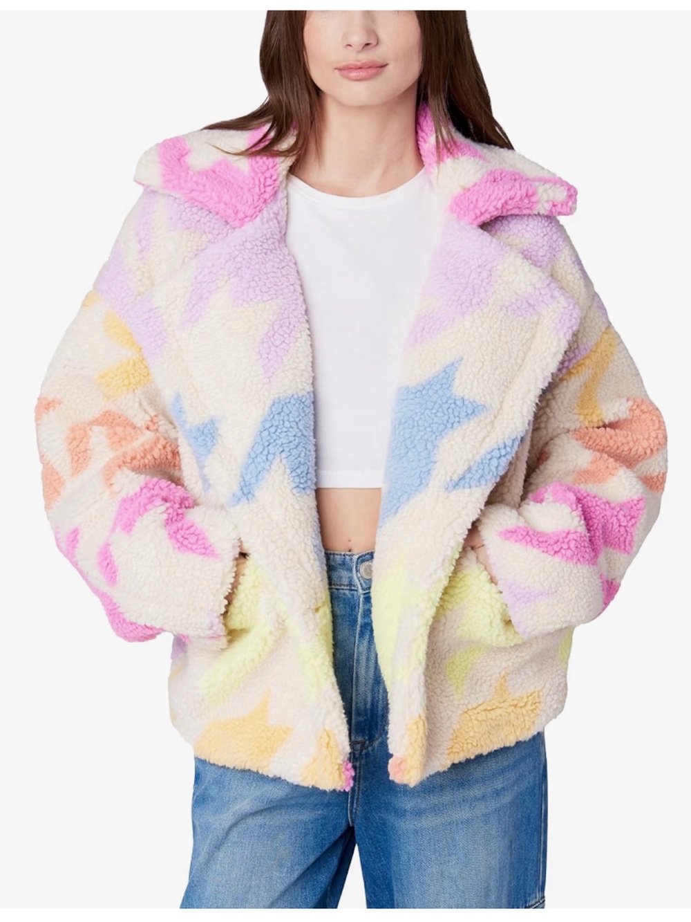 Blank NYC Women's Houndstooth Sherpa Coat